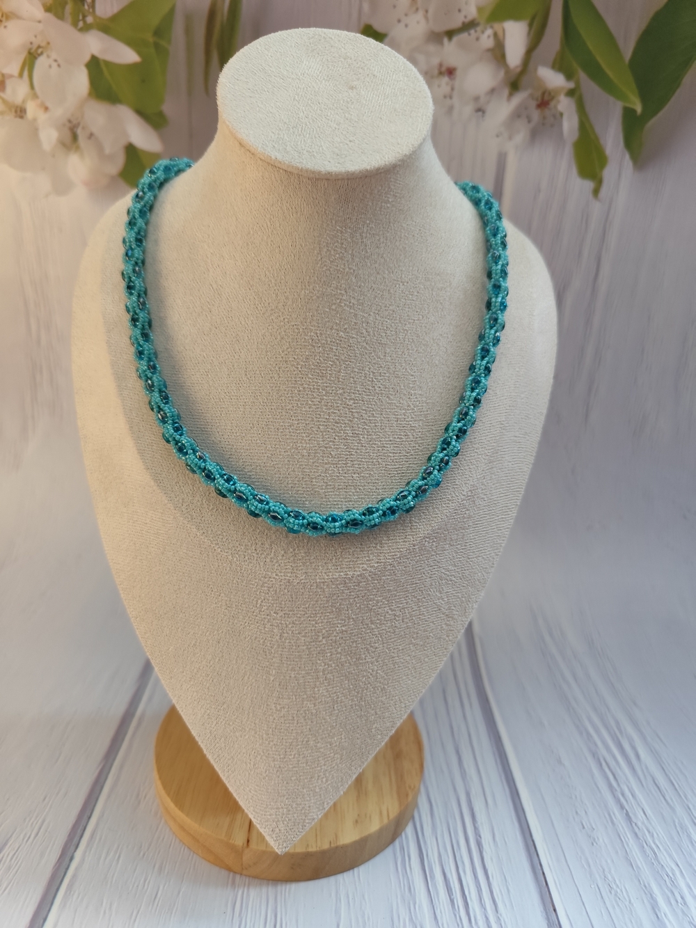 Teal Braided Bead Necklace - Elegant Everyday Statement 18"